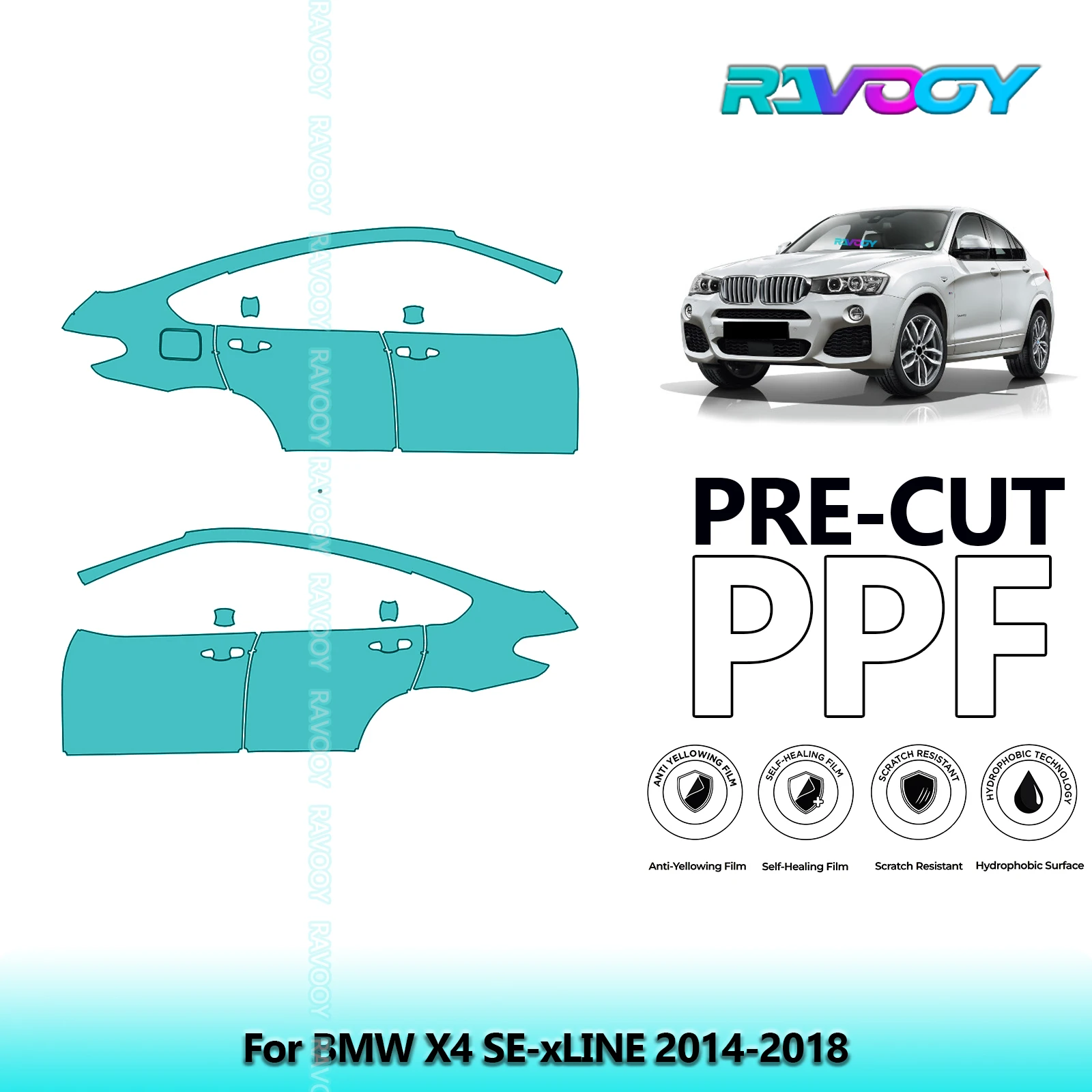

For BMW X4 SE-xLINE 2014-2018 8.5mil Clear Matte Pre-Cut PPF Door & A/B Pillar Kit TPU Paint Protection Film Set