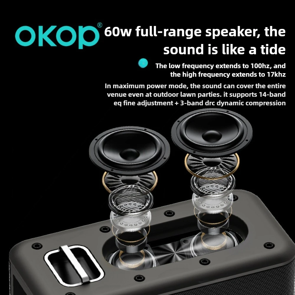 OKOP سمّاعات بلوتوث، مكبر صوت موسيقي لحفلات المهرجانات، مكبر صوت كبير الحجم خارجي، مكبر صوت محمول، ميكروفون AI مكبر صوت USB TF