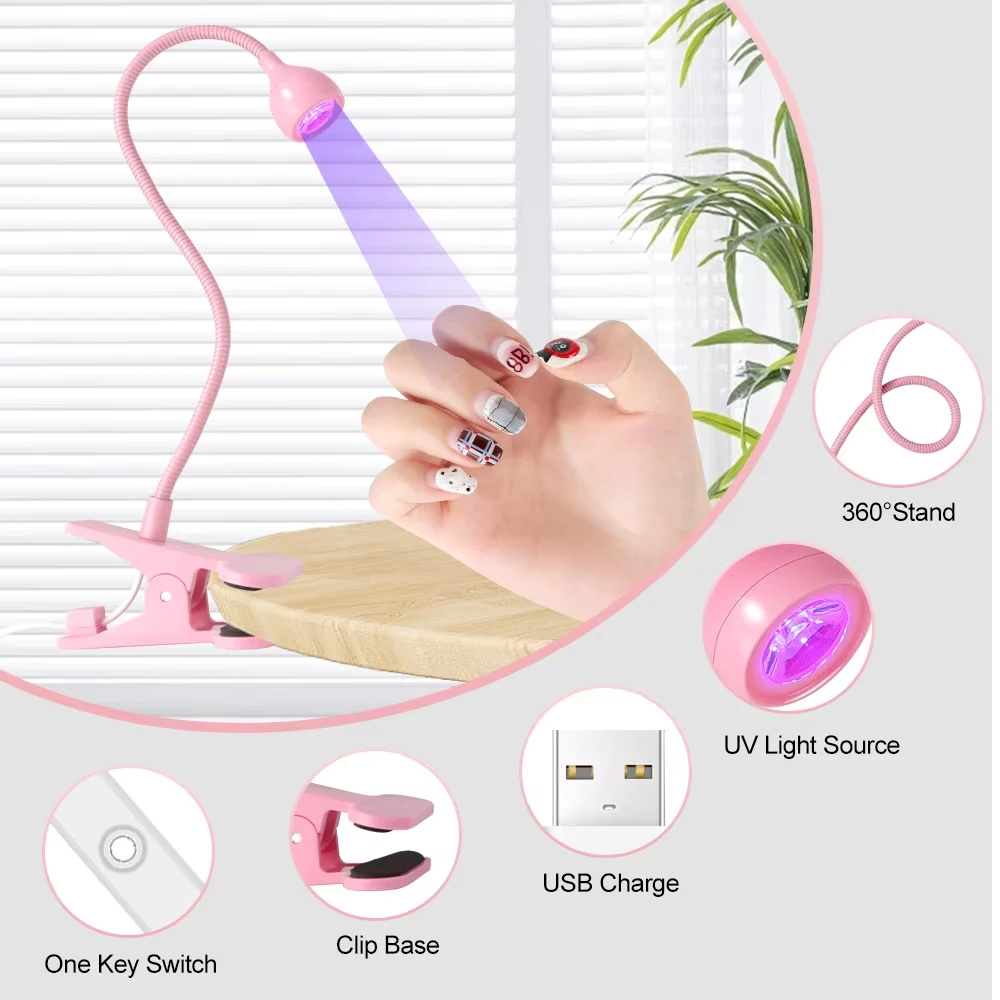 Flexible Clip-On UV LED Nail Dryer, USB Portable Mini Desk Lamp for Gel Nail Polish Salon Manicure view 6