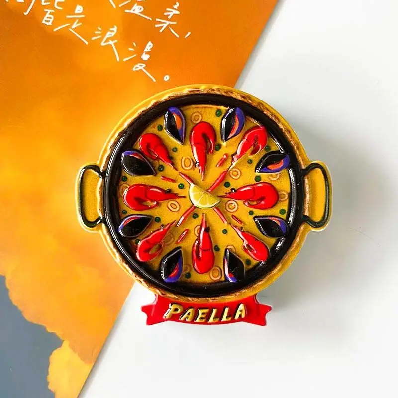 Imán de nevera de resina 3D Paella español, decoración Cultural creativa para el hogar, diseño moderno inspirado en Xiaohongshu