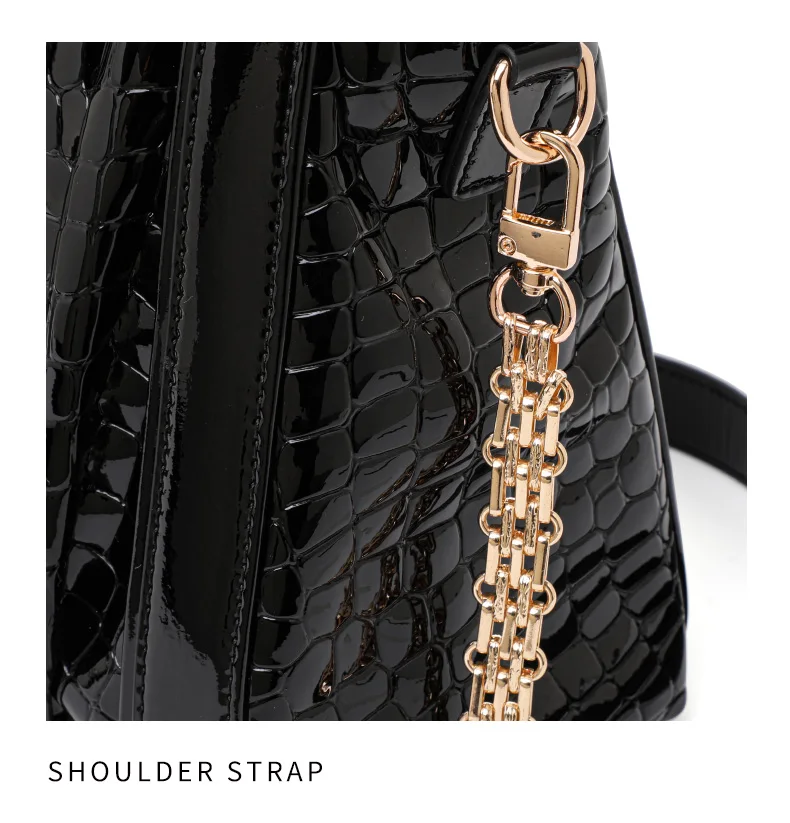 Aidrani Neue Glänzende Kroko-Muster Lackleder Handtasche für Damen mit Geflochtenem Griff und Metallkette, Crossbody Alltagstasche – Detail 14