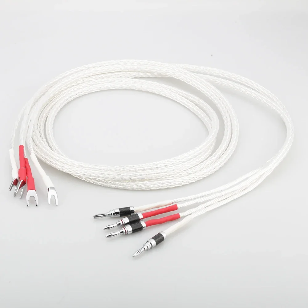 

New Pair 8ag Pure Silver plated OCC Hifi Speaker Cable Hi-end Speaker Wire for Amplifier and CD banana plug to spade plug