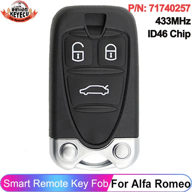 KEYECU P/N: 71740257 433 MHz PCF7941 ID46 Chip per 2005-2011 Alfa Romeo 159 Brera Spider Chiave remota intelligente 3 pulsanti Europa Fob