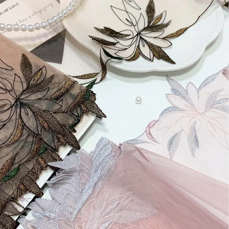 

15 ярдов розовая сетка, вышитая кружевная отделка для шитья тканевых аксессуаров, нижнего белья, бюстгальтера, платья, ткани