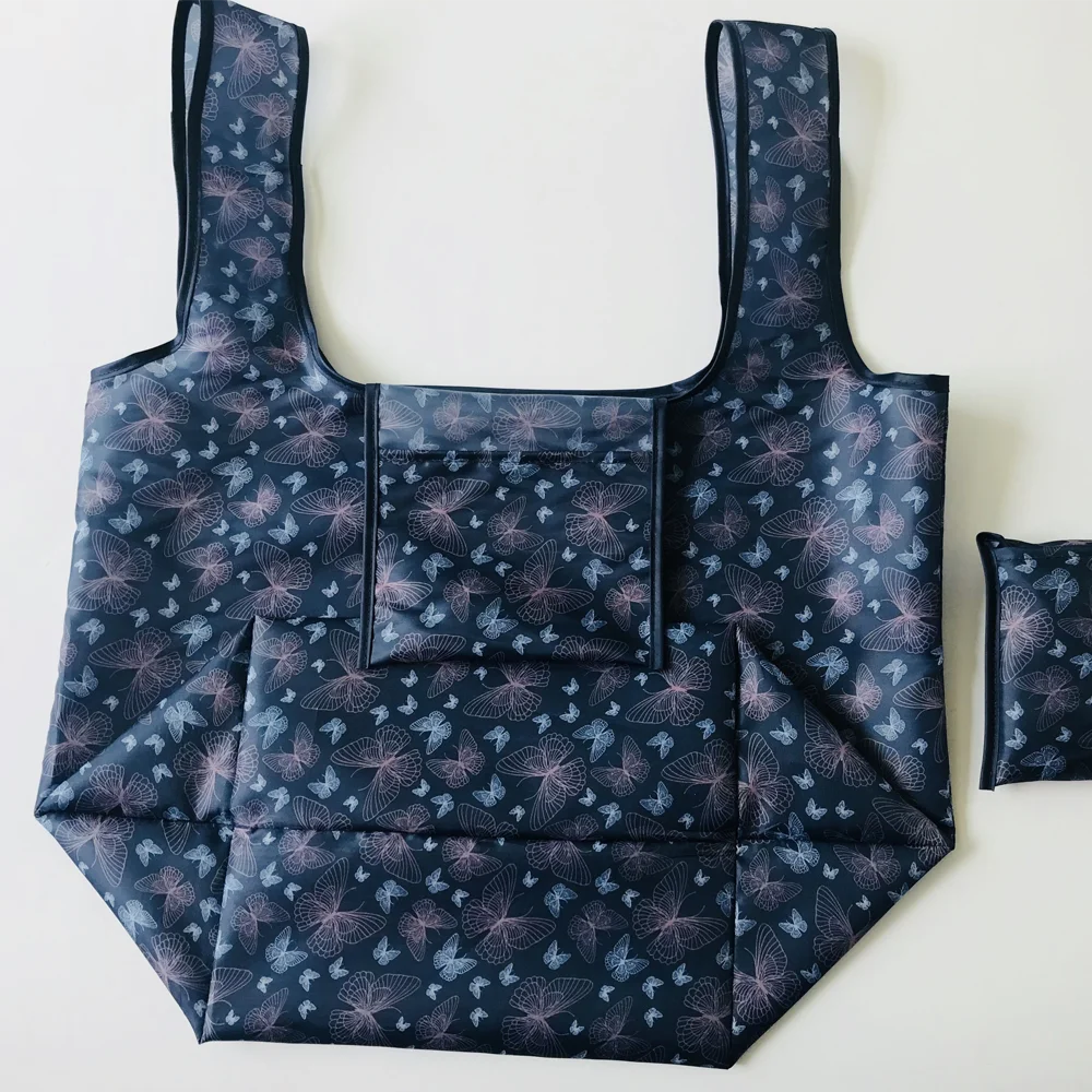 Floral Print Lightweight Polyester Folding Square Bag Recycled Portable Large Capacity Storage Tote Bag