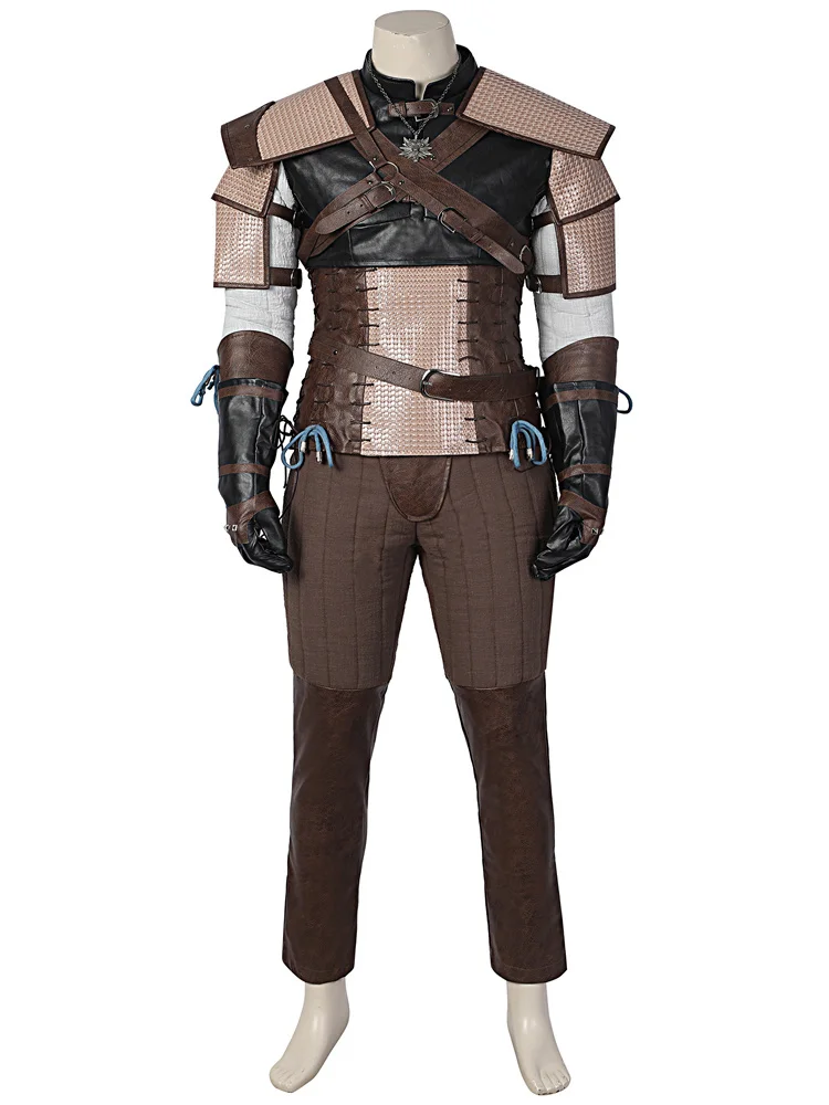 Costume de Cosplay Geralt Of Rivia en Cuir pour Homme, Uniforme, Manteau, Pantalon, Tenue d'Halloween, Carnaval, Trempé