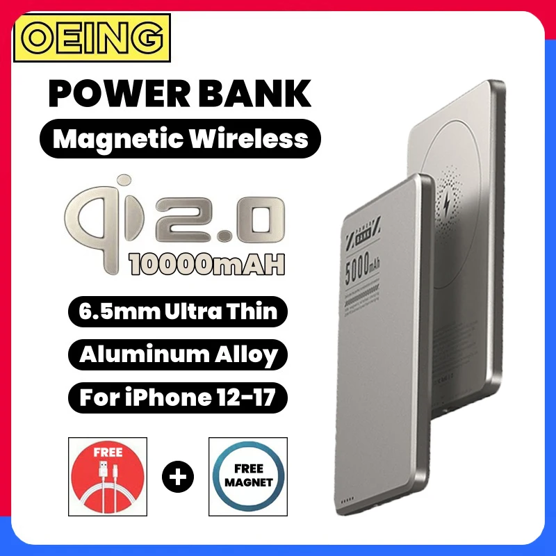 

10000mAh Magnetic Wireless Power Bank Alloy Shell Battery Pack Qi2 Fast Charging For Magsafe Powerbank For iPhone Samsung Xiaomi