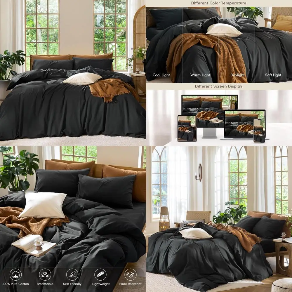 

100% Cotton Washed Linen Texture Duvet Cover Set Breathable Soft Comfortable King Size Bedding (104x90)