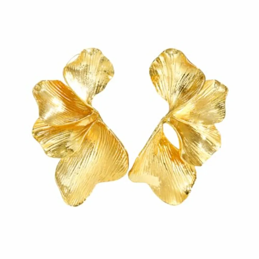 

Большие золотые серьги-гвоздики для женщин - винтажные текстурированные серьги в виде листьев гинкго, абстрактные скульптурные металлические серьги-лепестки