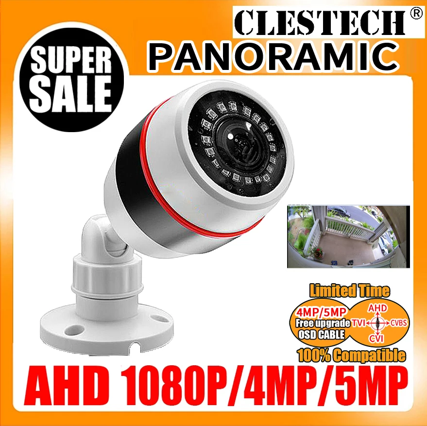 Panoramische Imx326 Beveiliging 5mp 1080P Surveillance Ahd Fisheye Cctv Hd Camera 1.7Mm Groothoek Nachtzicht Waterdicht Buiten