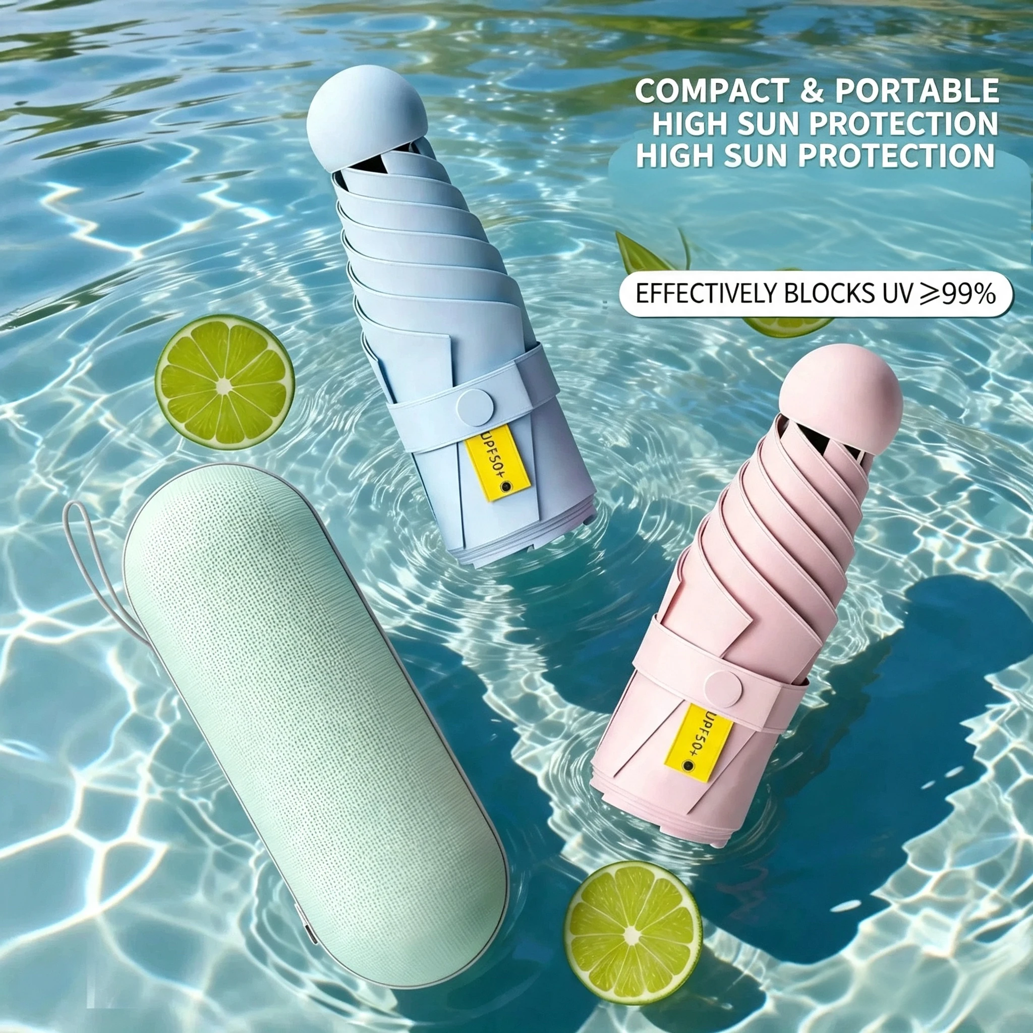 Fünffach faltbares Mini Taschenschirm superleicht für Damen Doppelfunktion Vinyl UV-Blocker Sonne und Regen Kapselstil für Reisen im Freien wasserabweisendes Gewebe ideales Geschenk für Stadtspaziergänge schützt die Ha – Detail 2