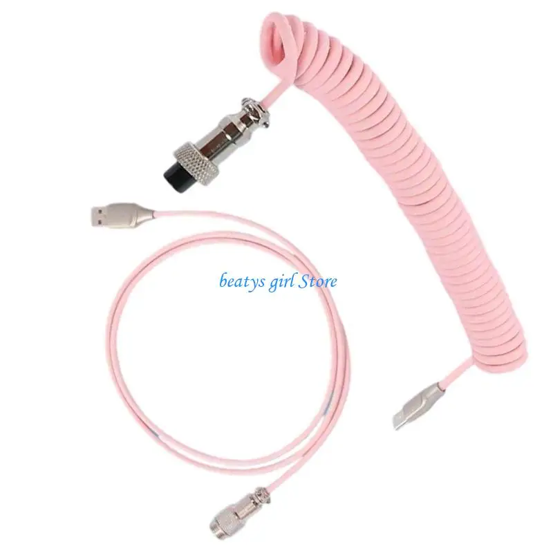 C7AB Mechanical Keyboards Coiled Cable Wire Type C USB Port Aviators Coiling Cable Desktop Computer Gaming Keyboards Accessories