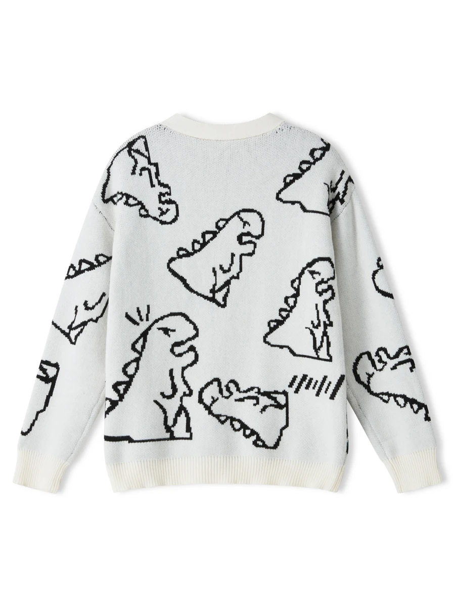 

Women Men Tops Dinosaur Print Long Sleeve Loose Knitted Cardigan with Buttons Fall Outfits