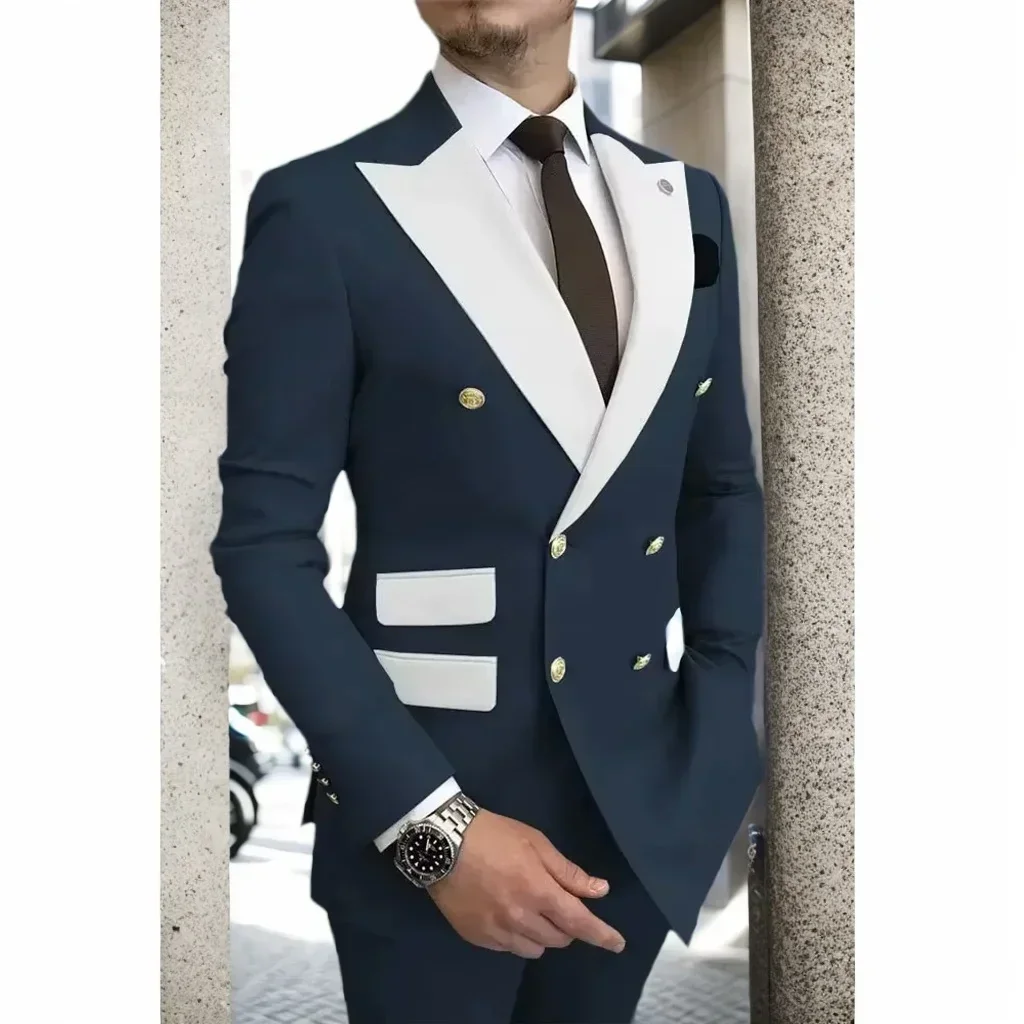 

Men's Modern Slim Fit Double Breasted Tuxedo Suit with Peak Lapel for Wedding Business Evening Party
