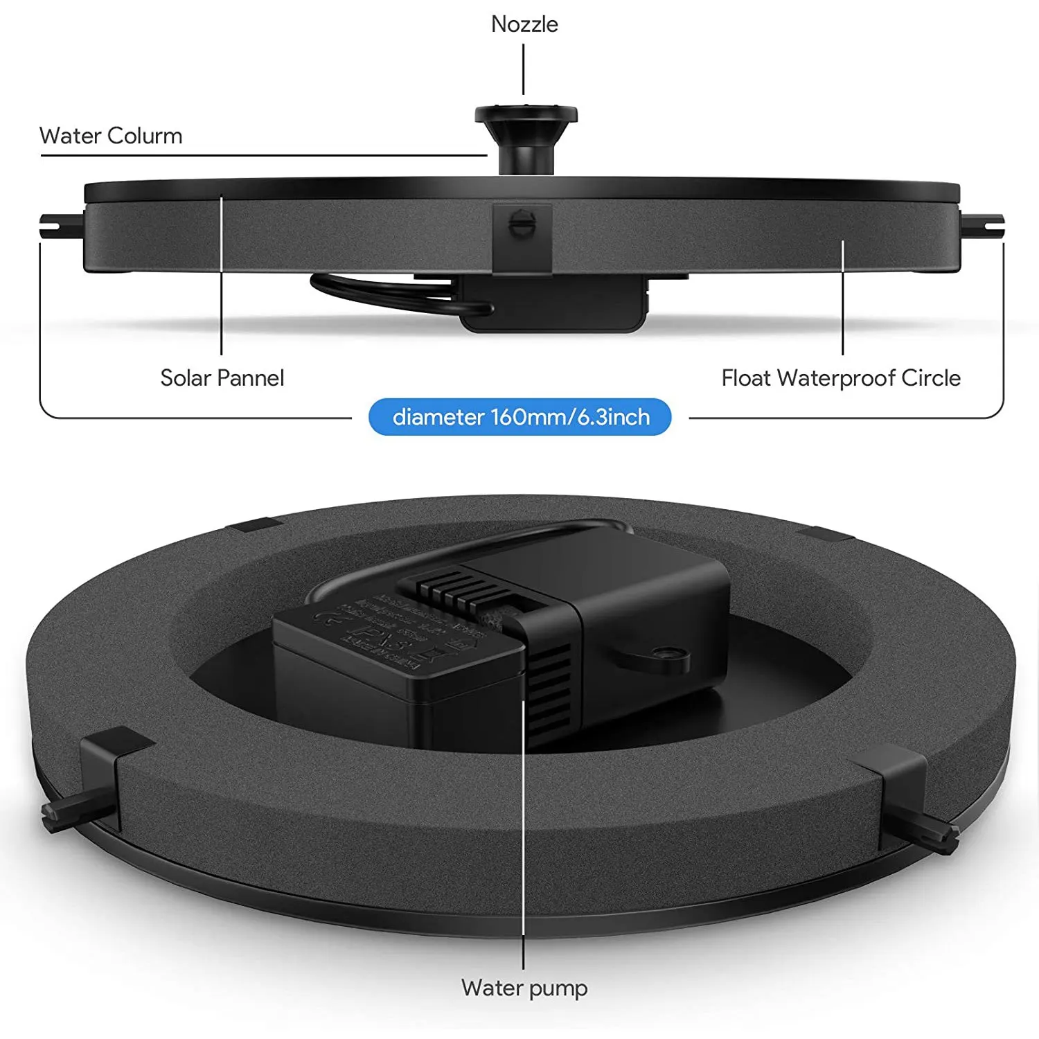AB02 Solar Fountain Floating Solar Powered Water Fountain Pump For Bird Bath Garden Pond Pool Outdoor