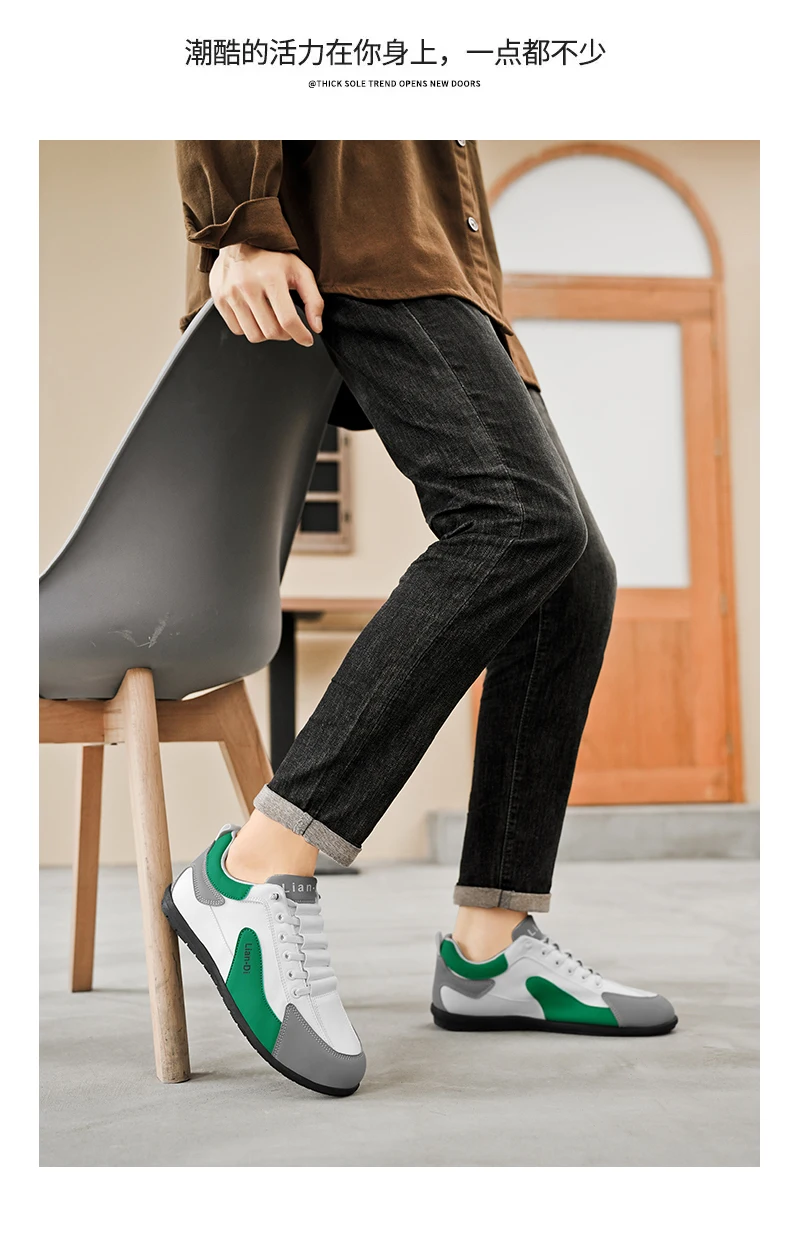 Niedrig geschnittene Herrenschuhe, große Größen, neue Frühlings- und Herbstmodelle, atmungsaktive Leder-Freizeitsportschuhe, weiche Sohle, rutschfest, Herren-Sneaker zum Autofahren. – Detail 16