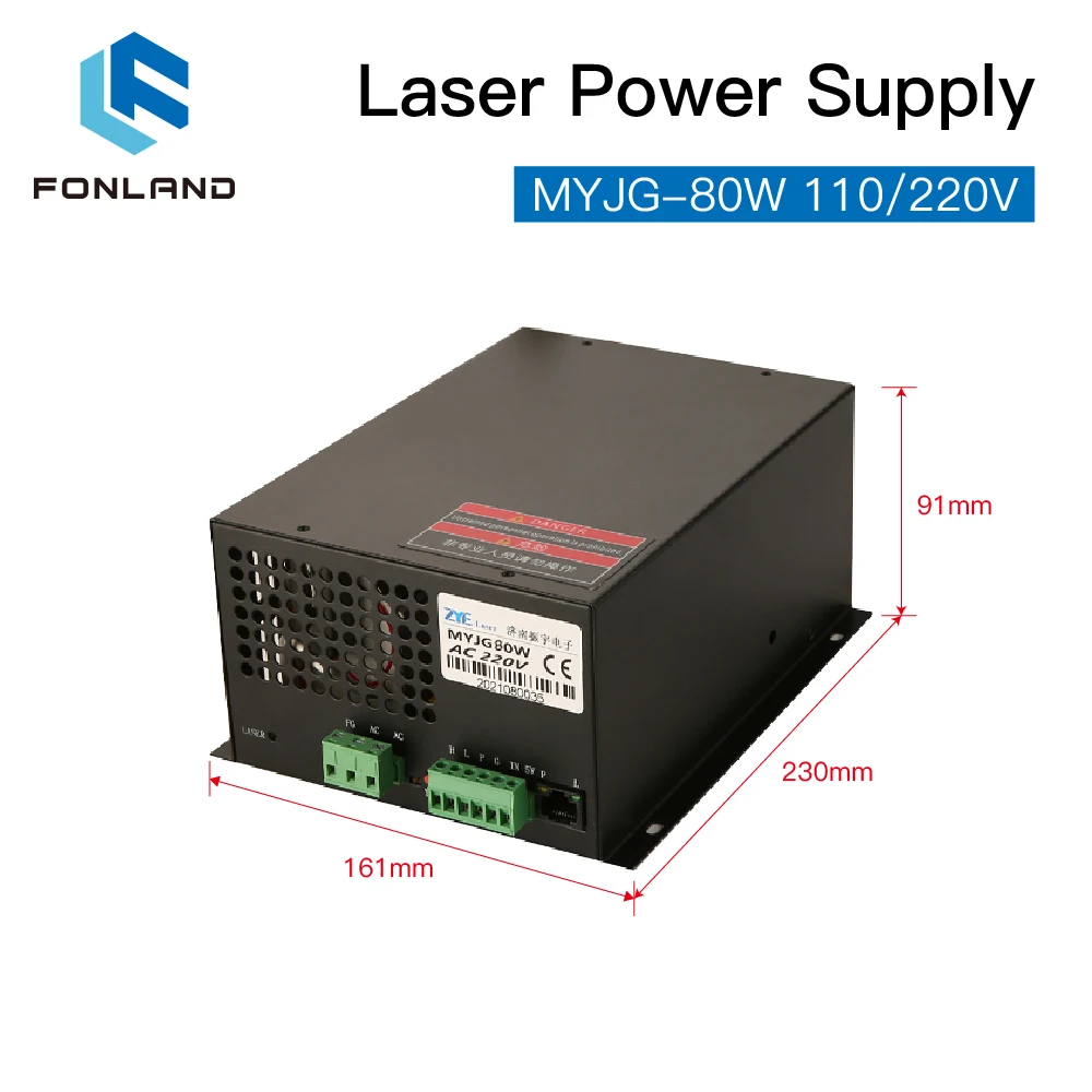 FONLAND 80 واط CO2 مصدر طاقة الليزر MYJG-80W 110 فولت/220 فولت لآلة قطع النقش على أنبوب الليزر شحن سريع