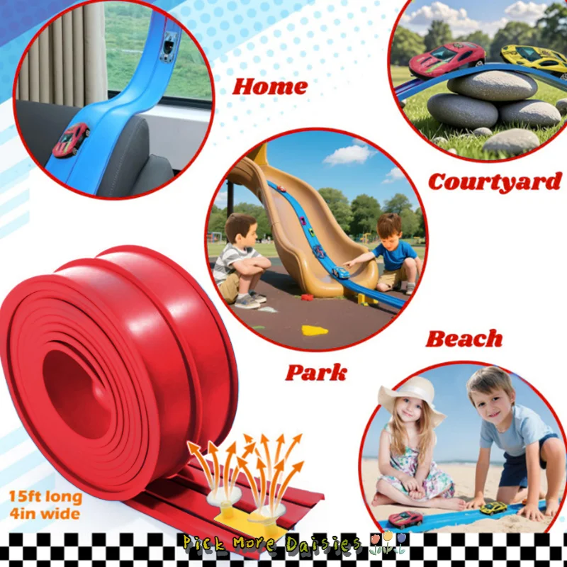 Trilha de corrida flexível de 13 pés e 16 pés para crianças, rampa de carro de corrida com ventosas e 4 carros de corrida pequenos