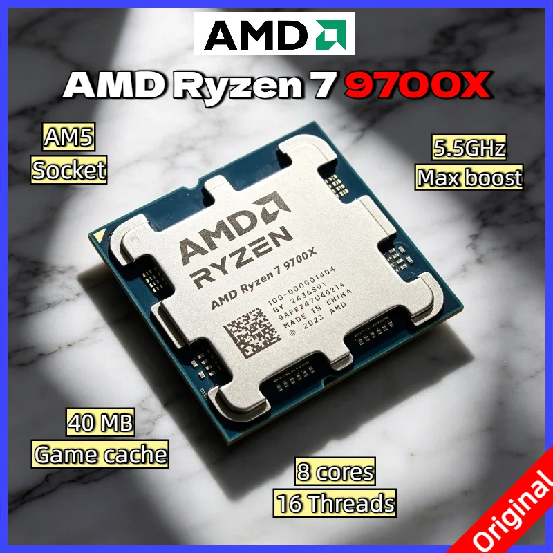 

Ryzen 7 9700X AMD 8-Core 16-Thread 4NM L3=32M NEW 3.8GHz 65W DDR5 Socket AM5 Processor for Gaming R7 AMD EXPO Support