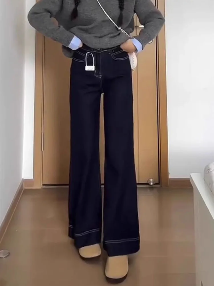 กางเกงยีนส์ขากว้างทรงสลิมสำหรับผู้หญิง รุ่นใหม่สำหรับฤดูร้อน ทรงหลวม เอวสูง กางเกงขายาวลำลอง สวมใส่สบาย