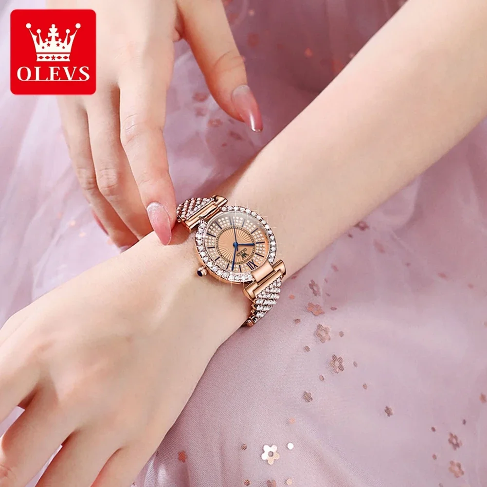 OLEVS 9942 Waterproof Inlaid diamond Luxury  Women Wristwatch, Fashion Stainless Steel Strap Quartz Watch For Women