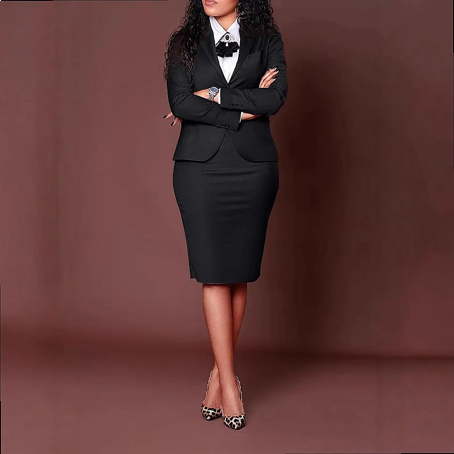Women Blazer Suit Set Long Sleeve Blazers Pencil Skirt Matching Sets Office Formal Wear