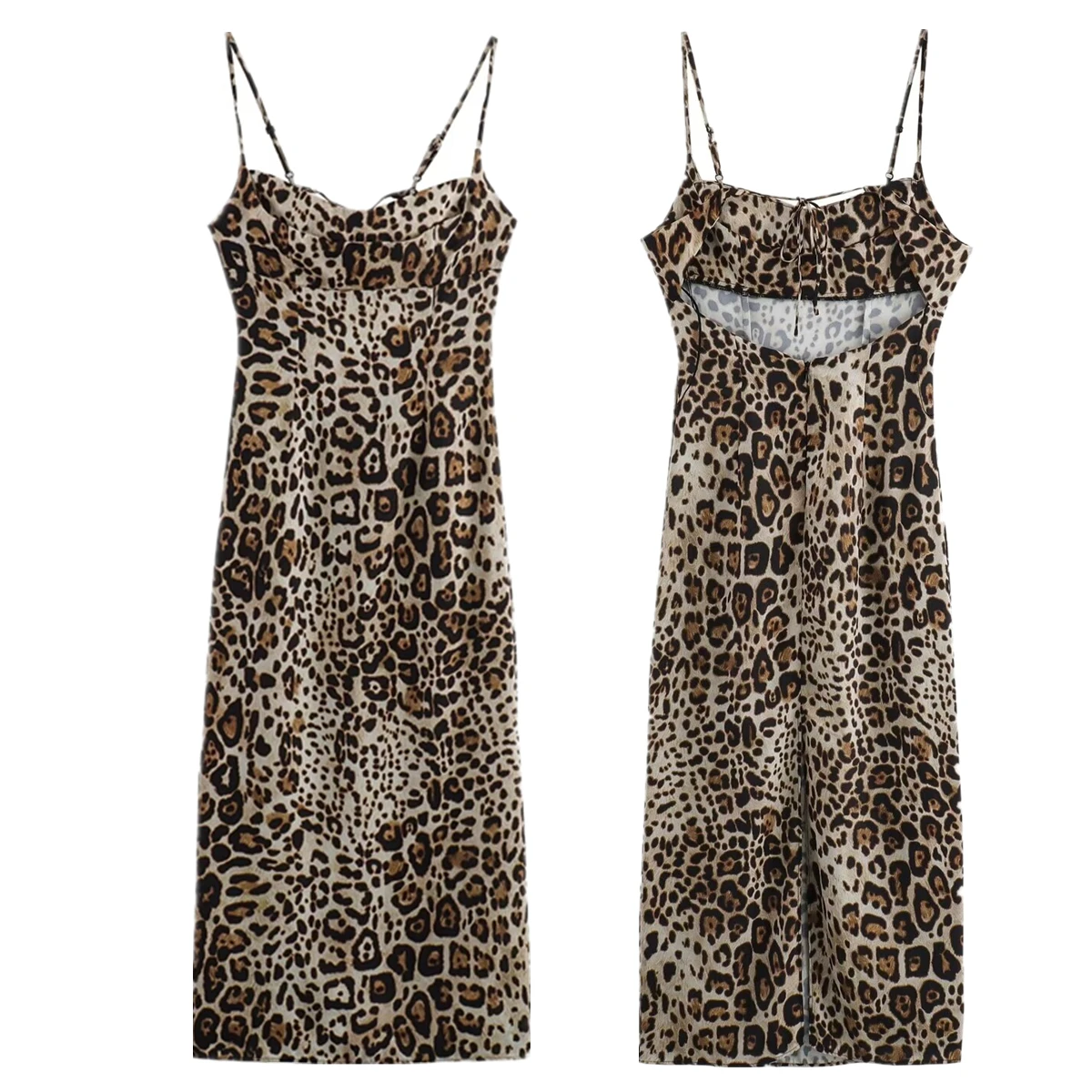 

Jenny&Dave Fahion Sexy Suspenders Dress Women For Summer Retro Leopard Print Casual Dress