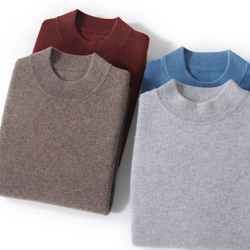 

Autumn And Winter Cashmere Semi-Turtle Neck Men's Knitted Padded Wool Pullover Round Neck Knitted Bottoming Shirt