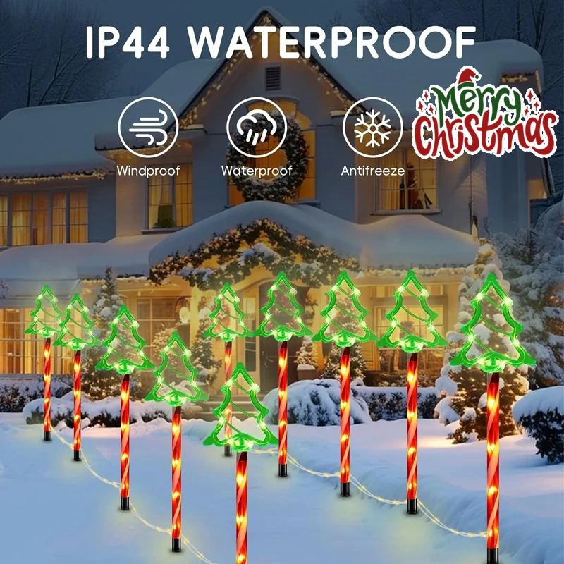 Outdoor Christmas Candy Cane Lights Waterproof LED Walking Path Tree Decorations for Festive Garden Landscape