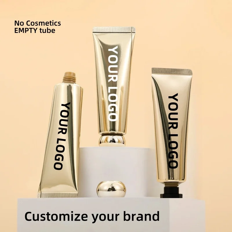 【Logo Custom】50Pcs Customized 50ml Slim Gold Extruded Tube Gold/black Abacus Lid for Small Batch Customization Factory