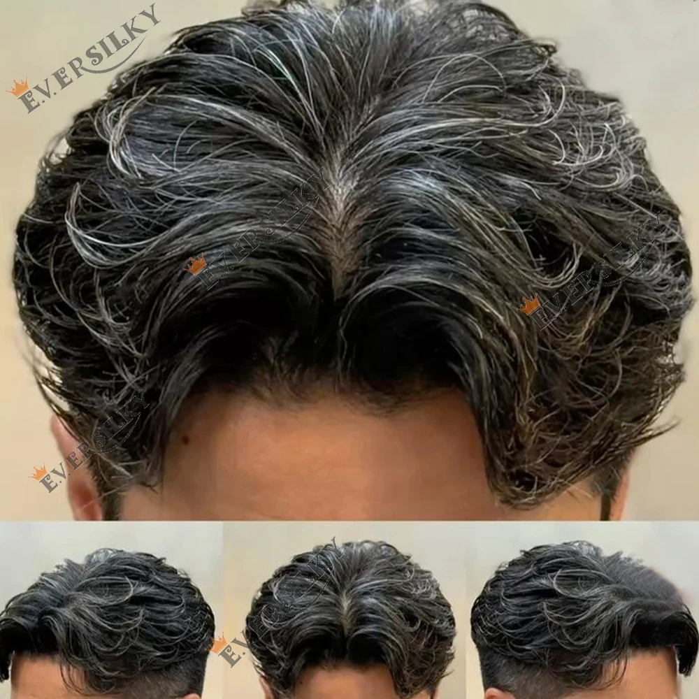 30mm Wave Human Hair  0.1mm Injected Strong Silicon Full Skin PU Scalloped Natural Hairline Toupee for Baldness Man's Prosthesis