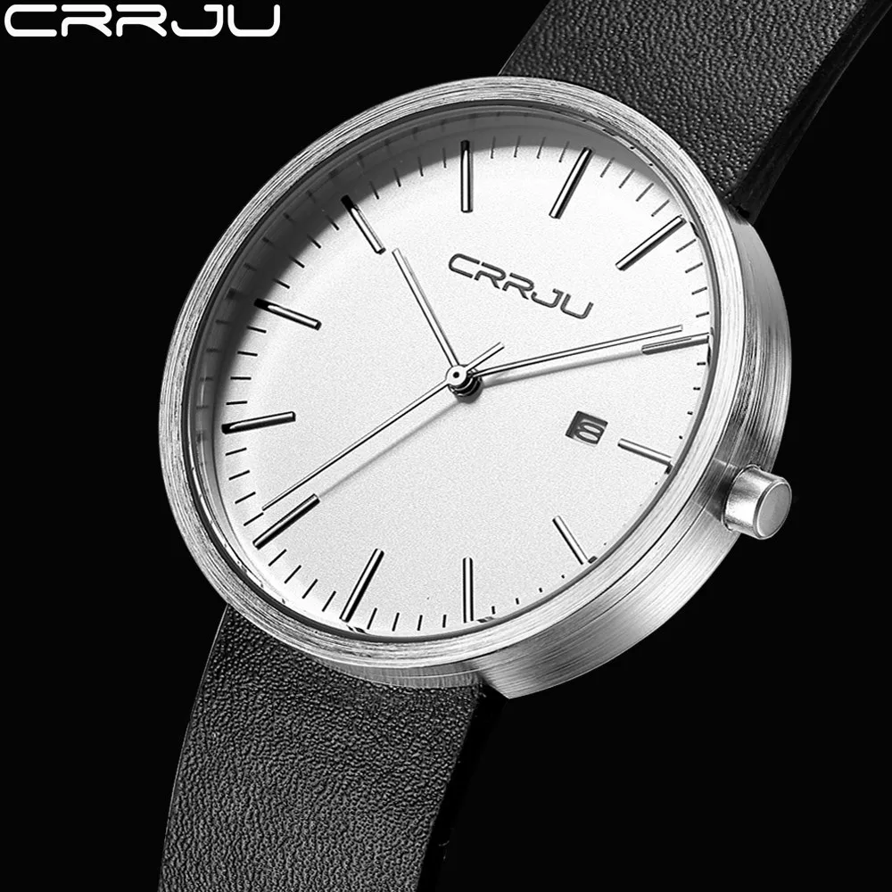 

CRRJU Top Brand Luxury Mens Watch Male Casual Quartz Wristwatch Leather Military Waterproof Sport Gift Clock Relogio Masculino