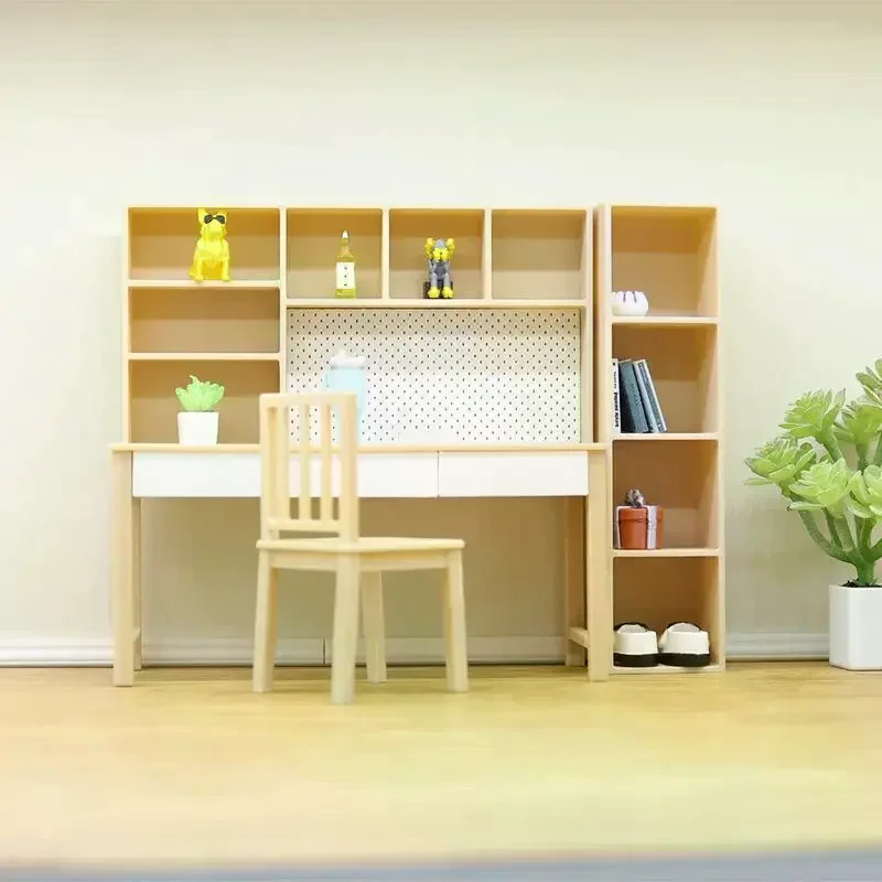 1 Set 1/12 Schaal Poppenhuis Miniatuur Combinatie Bureau Studeerkamer Boekenplank Model Voor Poppenhuis Decor Kinderen Fantasiespel Speelgoed Gift