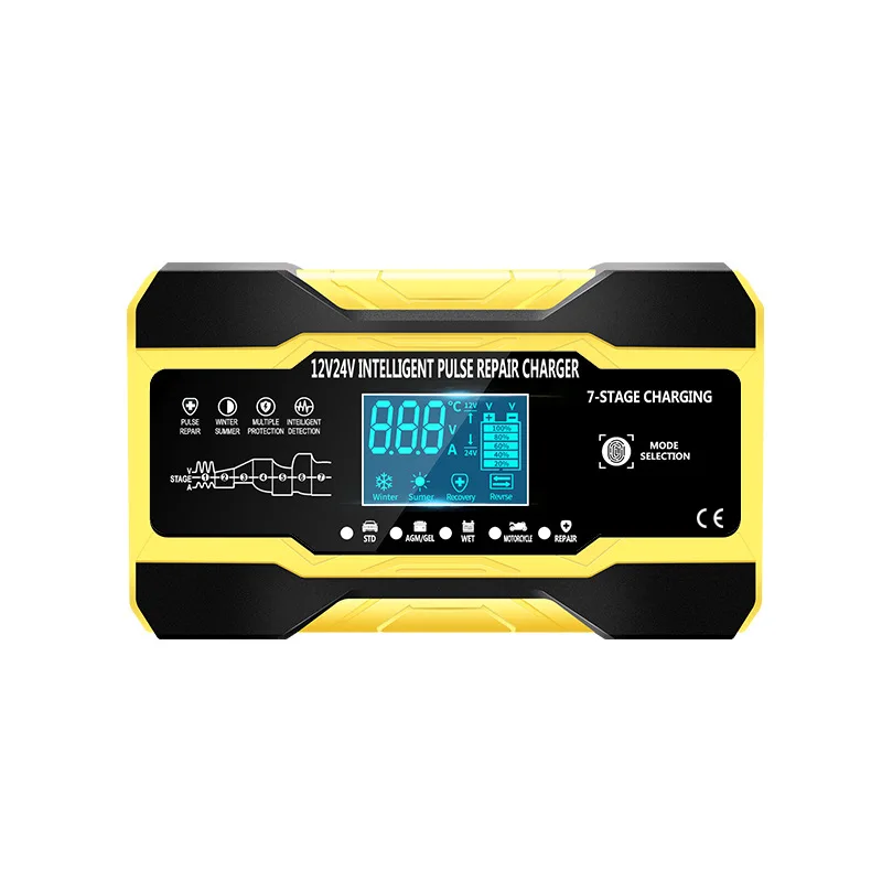 Carregador de bateria de carro totalmente automático Digital, reparo do pulso para carregador de chumbo ácido AGM GEL WET, 12V, 10A