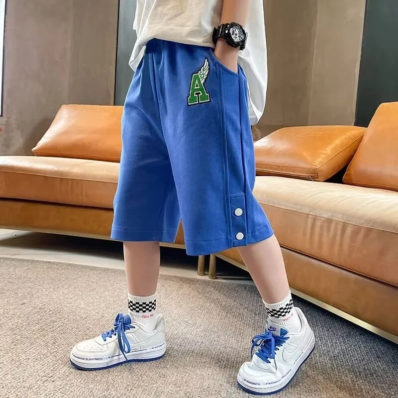 

2024 New Boys Summer Hip Hop Harajuku Pants Ins Loose Sports Teen Shorts Spring Summer Comfortable Breathable Children Casual Sh