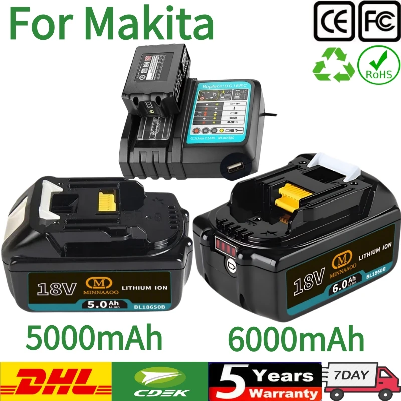 

100% оригинал для аккумулятора Makita 18 В 5,0-6,0 Ач литиевая аккумуляторная батарея, замена BL1830BL1840BL1850BL1860B для электроинструментов
