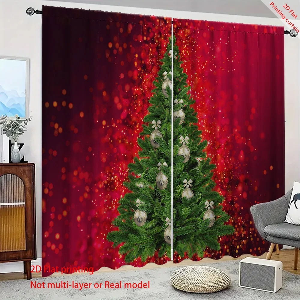 Christmas tree printed curtains, dormitory, office, bedroom, living room sunshades, window holiday decorations, aesthetic home