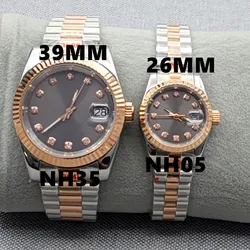 39mm 26mm Dogtooth Ring Log Style Couple Sapphire Glass Stainless Steel Watch NH35 NH05 Automatic Movement