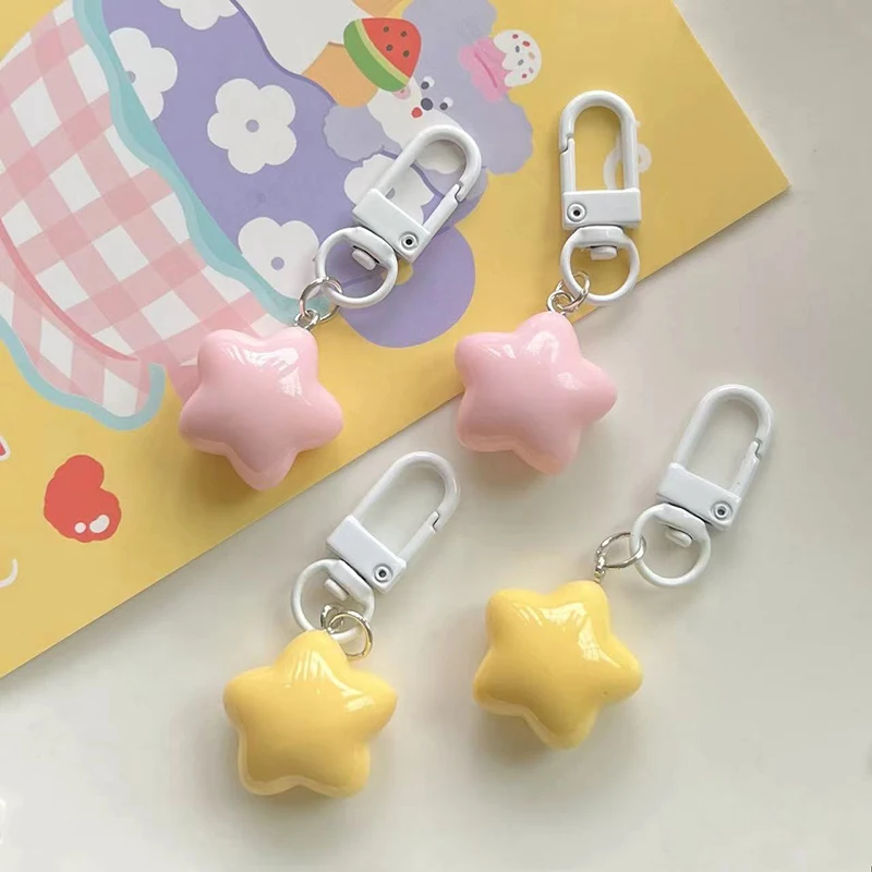 1 PC Cute Yellow Pink Stars Keychain Pendant Keyring For Girls Backpack Charm Headphone Case Accessorie Creative Gifts