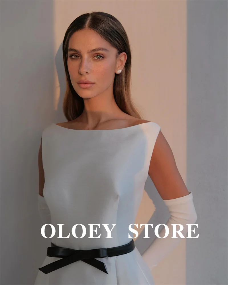 OLOEY-Mini robe de soirée de mariage courte pour femmes, simple, blanc, col rond, optique, satin, mariée sur la plage, quelle que soit la fête, robe de cocktail personnalisée