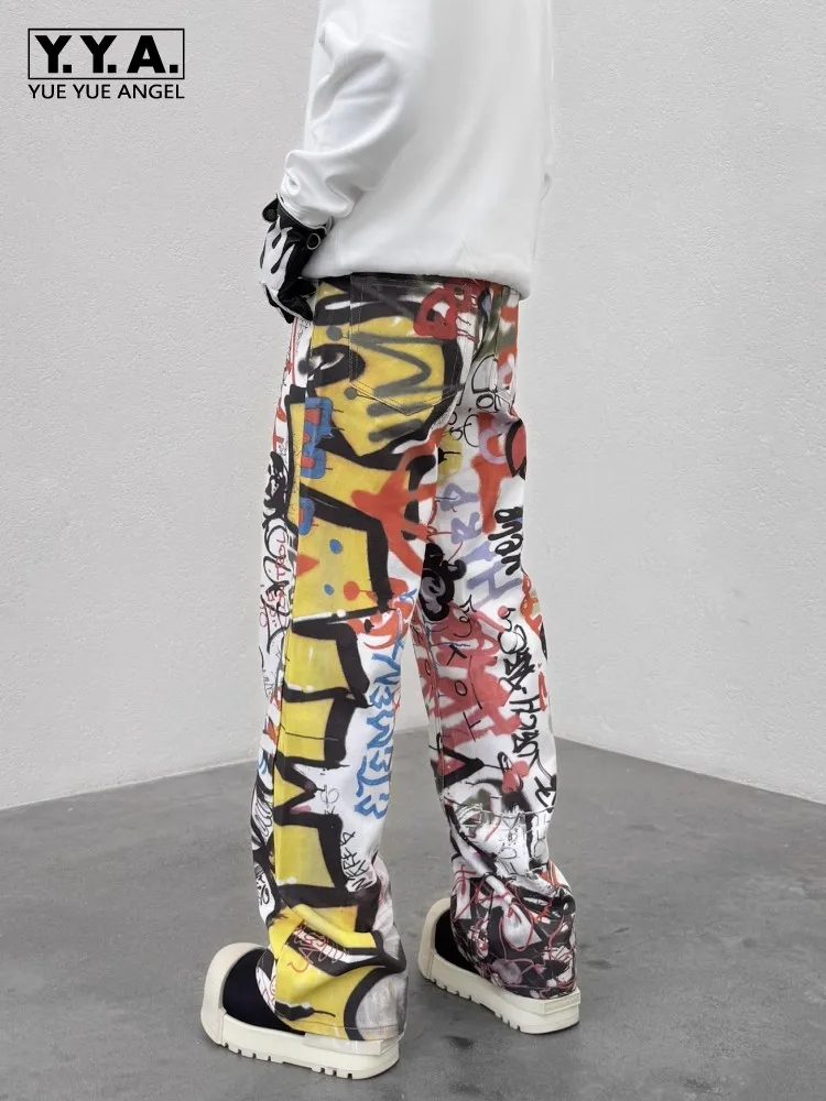 

Индивидуальная уличная одежда, стиль рэпера, художника, мужские джинсы, свободные повседневные брюки с принтом граффити, танцевальная сцена, джинсовые брюки со средней талией