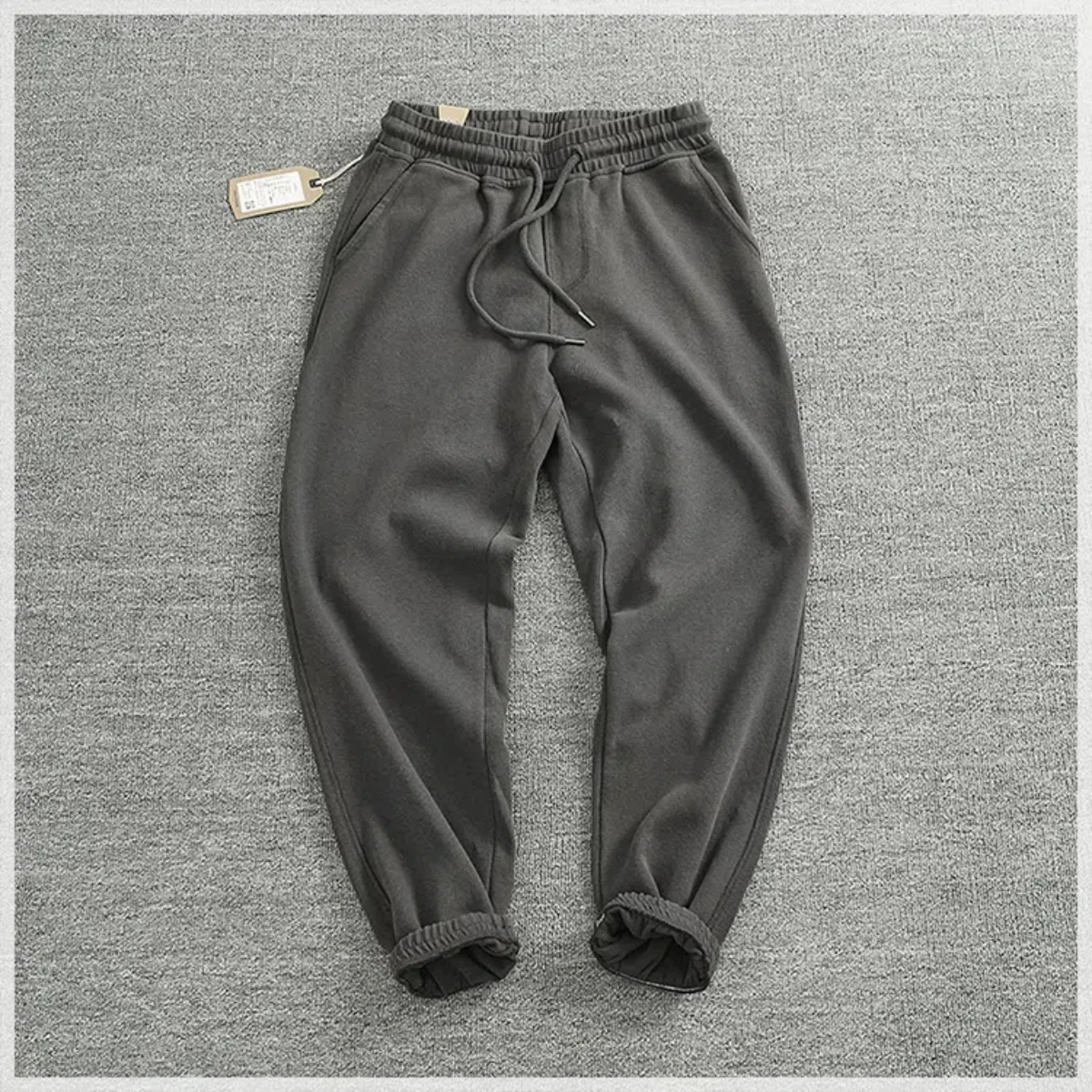 Cotton heavy knit sweatpants men's stereoscopic split harness foot pants thick loose elastic waist drawstring sweatpants