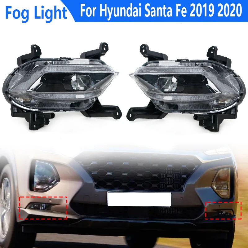 LED Daytime Running Light Turn Signal Light For Hyundai Santa Fe 2019 2020 Fog Lights Fog Lamp Headlight 92201S1100 92202S1100