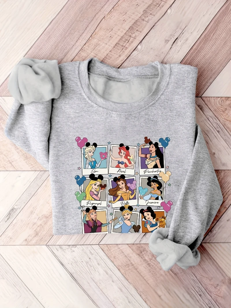 

Autumn and Winter Disney Princess Multicolor Print Fleece Hoodie with Round Neck