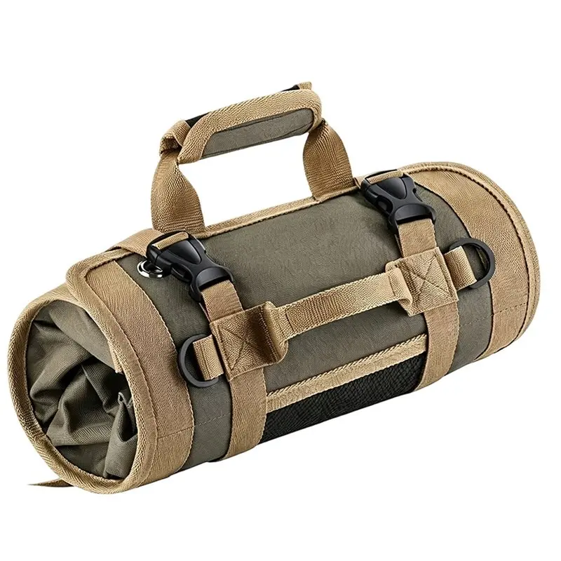 B23B Roll Up Tool Bag Organizer-Heavy Duty Motorcycle Tool Storage Bag With Detachable Pouch Compartments