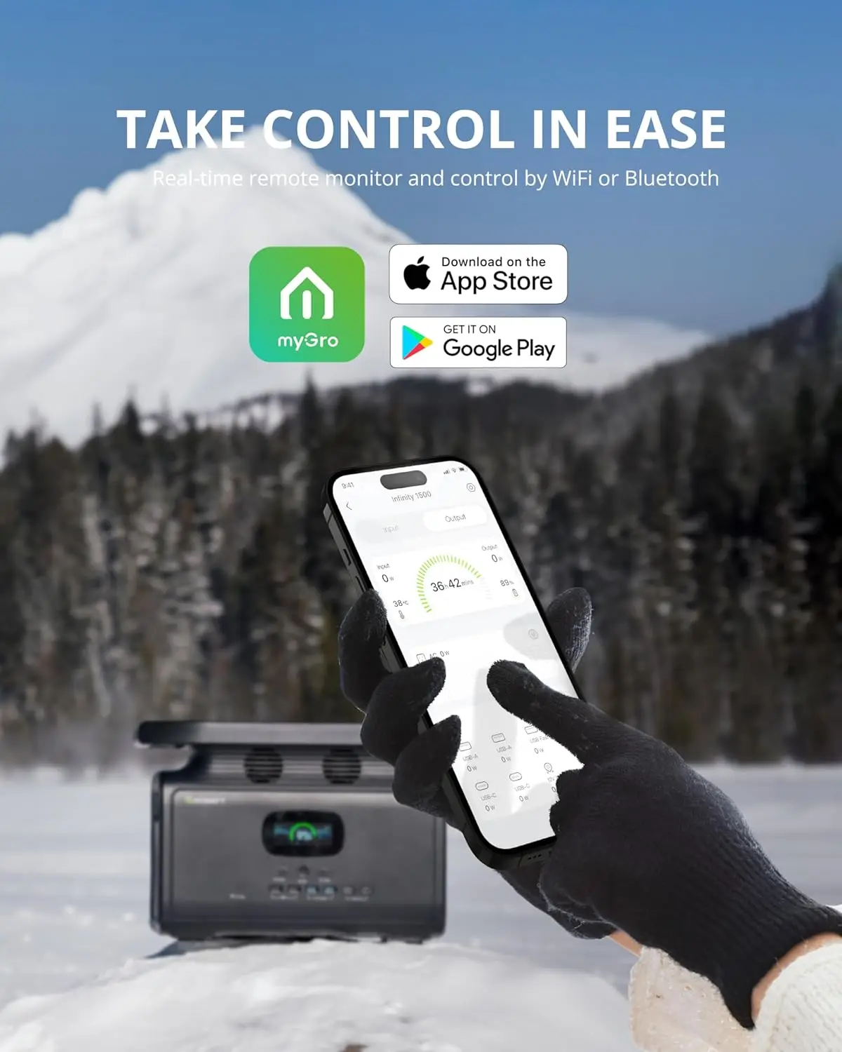 Draagbare krachtcentrale INFINITY 1500, zonnegenerator, 1512 Wh grote capaciteit, 4 x 110 V/2000 W AC-uitgangen (4000 W piek)