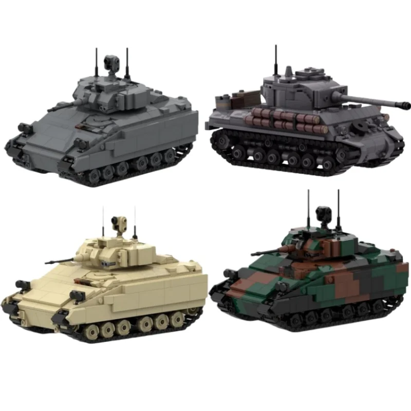 WW2 Military BRADLEY US M2 Sherman Army Tank Building Blocks Track Armored Vehicle Model Technology kids Toys Adults Gifts