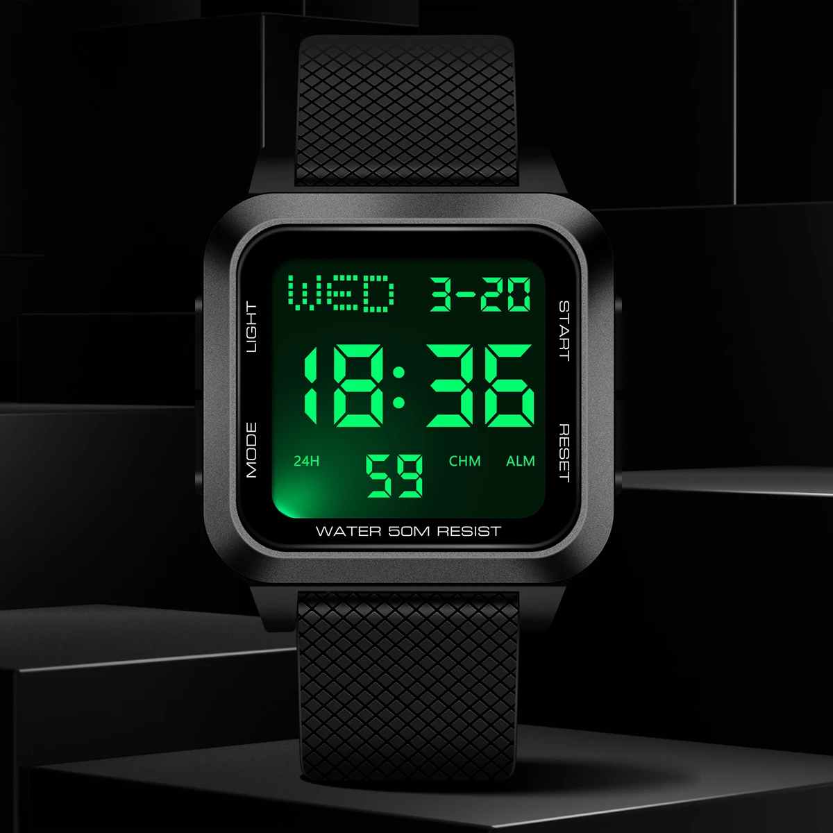 학생 스포츠 시계 남자 디지털 시계 알람 시계 크로노 그래프 시계 3Bar 방수 군사 남자 시계 LED 전자 시계