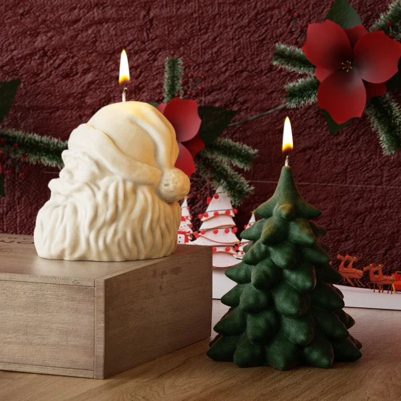 Kerstman Hoofd Kaars Siliconen Mallen Diy Gips Aromatherapie Kerstboom Sappige Dennen Kandelaar Hars Schimmel Handwerk