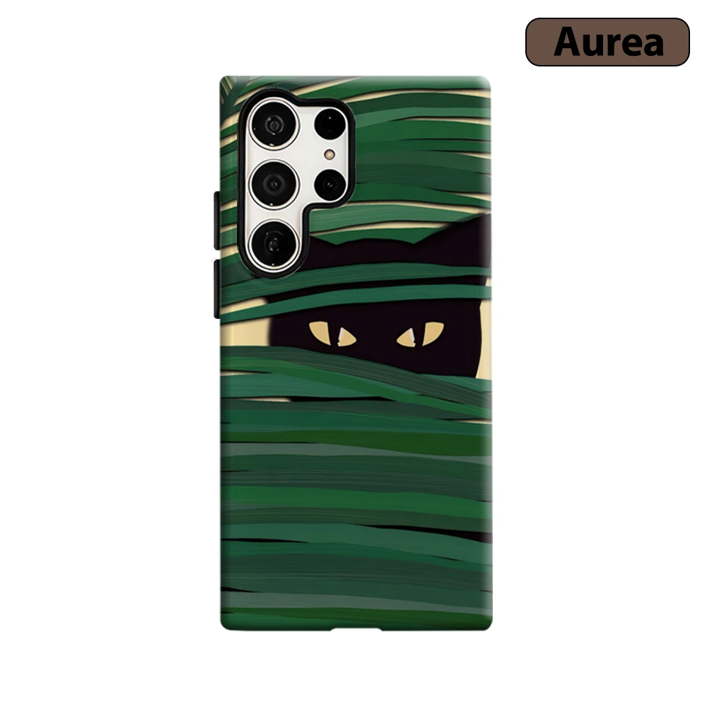 Cat in Palm Leaves Phone Case for Samsung Galaxy S25 Ultra S24 S23 Ultra Plus Shockproof Double Layer Tough Back Cover